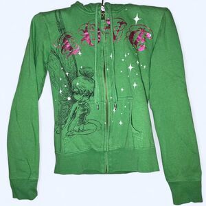 Tinkerbell Disney Fairy Y2K Style Zip Up Green Jacket ( Small ) Womens Love